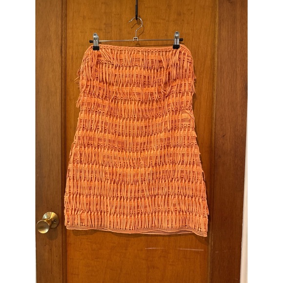 Anthropologie Strapless Fringe Dress in Orange - Picture 7 of 13